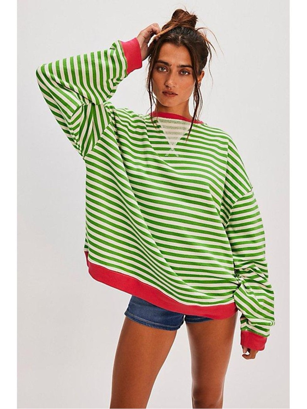 NWT! Free People We The Free Classic Striped Oversized Crewneck Sz Large